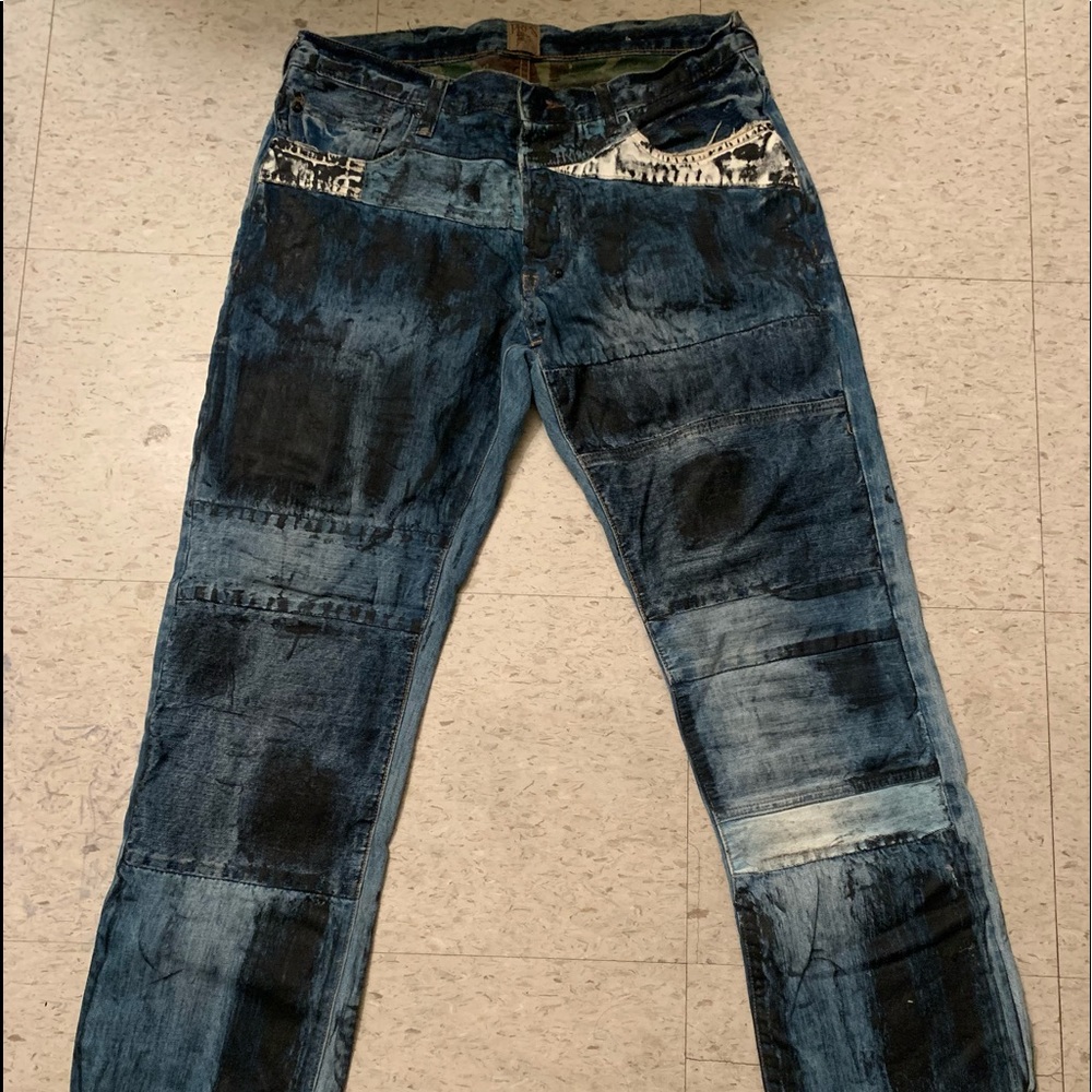 Light-Blue & Black Paint Prps Jeans